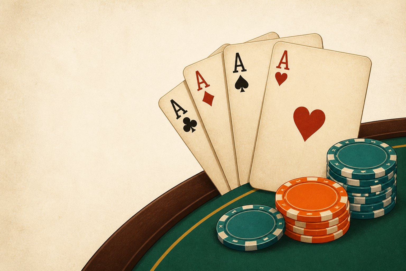 Stylised playing cards and chips on a felt edge