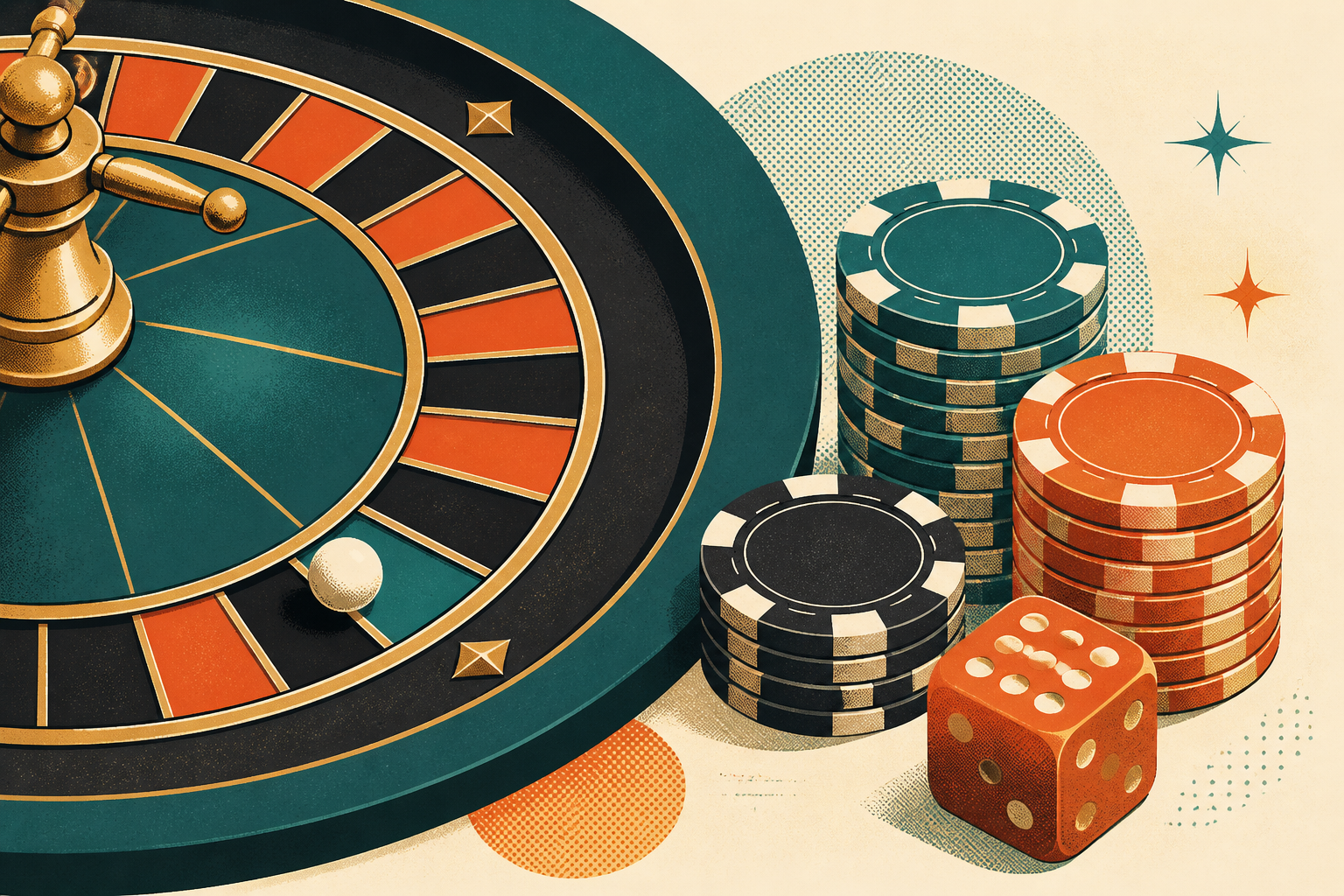Roulette segment, chips and die illustration