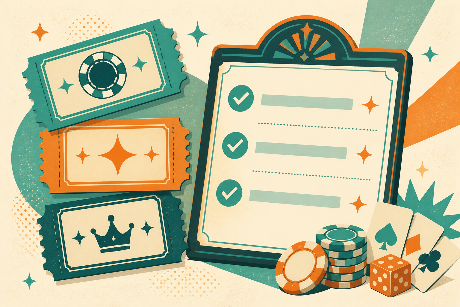 Stylised tickets and mission board illustration